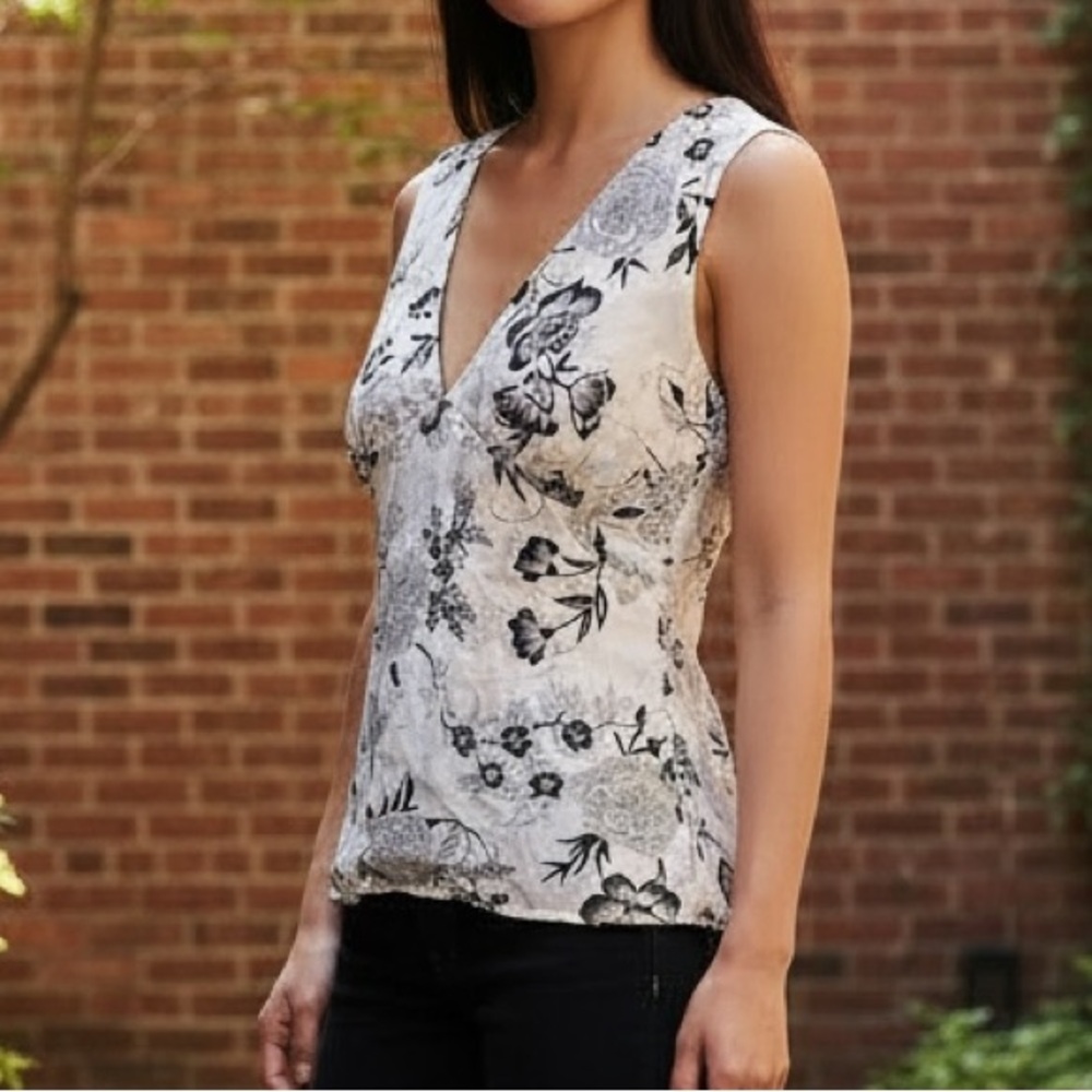 White House Black Market Floral 100% Silk Top